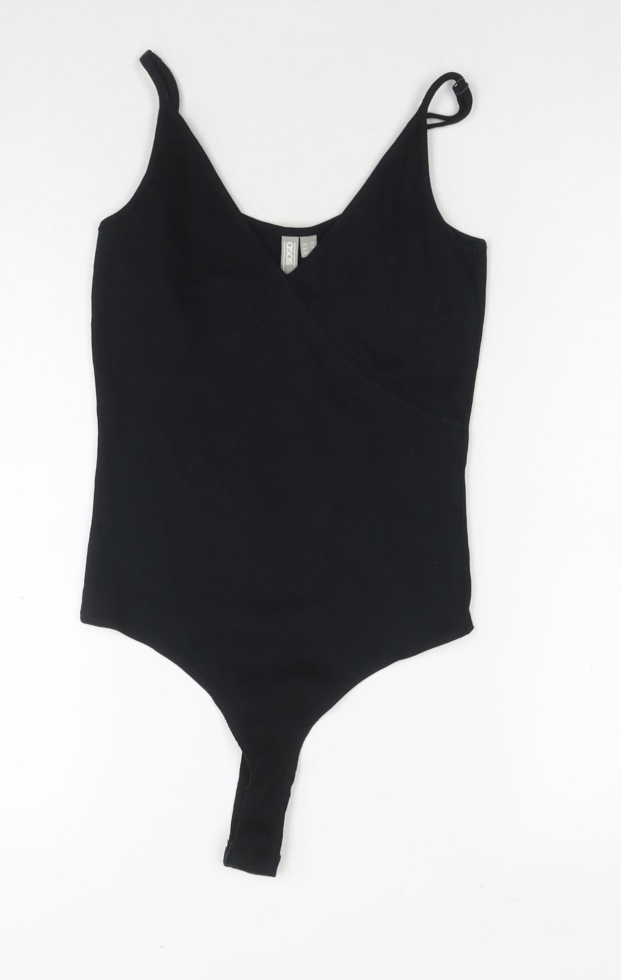 ASOS Womens Black Cotton Bodysuit One-Piece Size 10 Snap