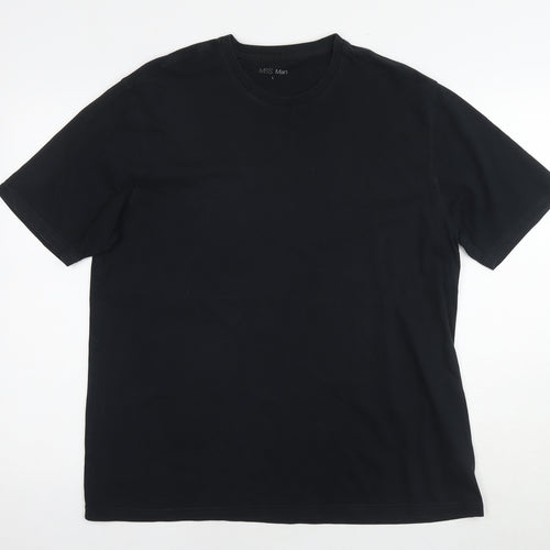 Marks and Spencer Mens Black Cotton T-Shirt Size L Round Neck