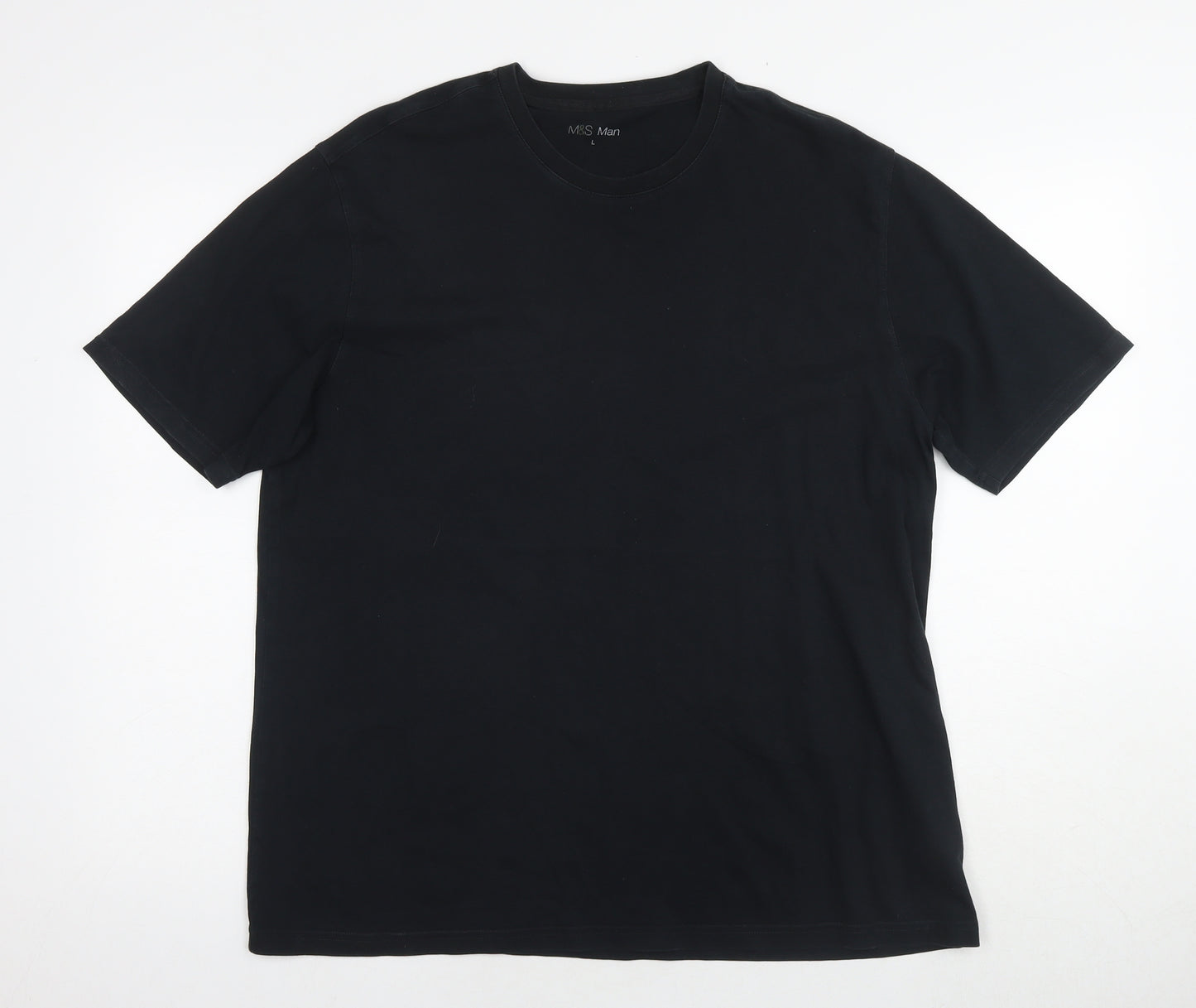 Marks and Spencer Mens Black Cotton T-Shirt Size L Round Neck