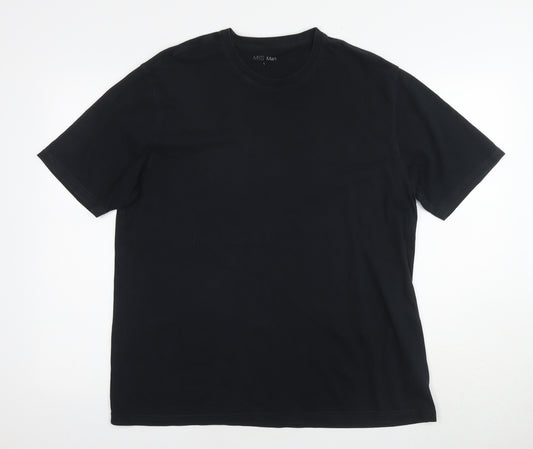 Marks and Spencer Mens Black Cotton T-Shirt Size L Round Neck