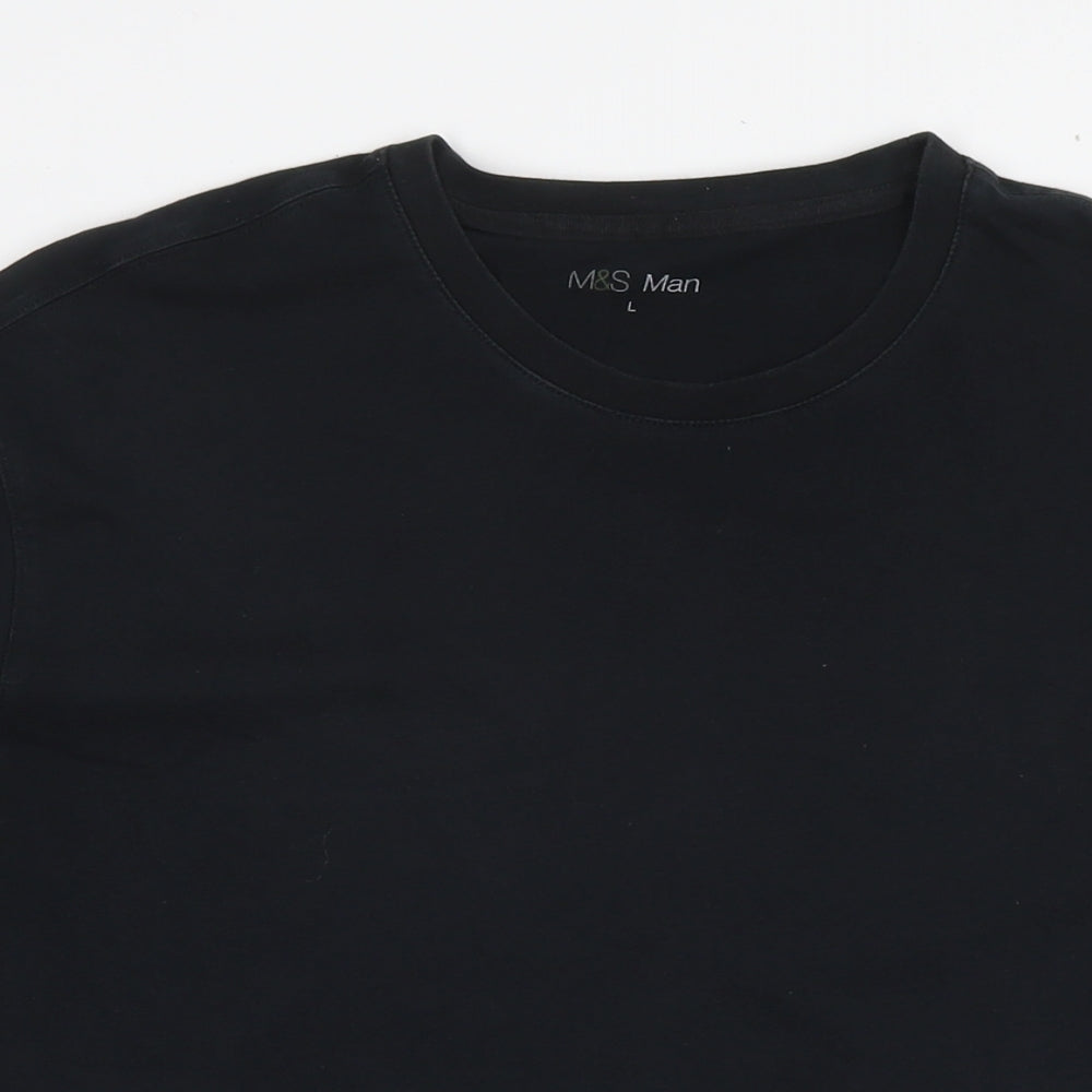 Marks and Spencer Mens Black Cotton T-Shirt Size L Round Neck