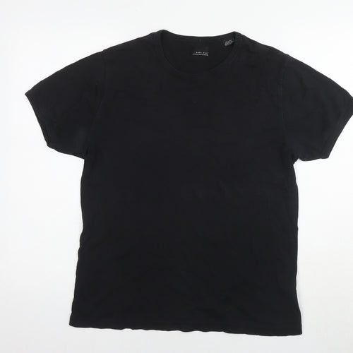 Zara Mens Black Cotton T-Shirt Size XL Round Neck