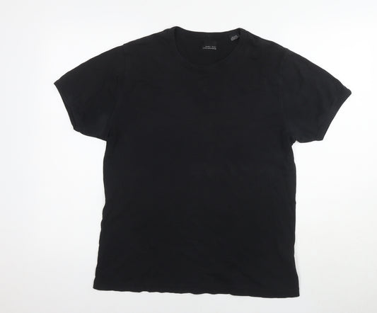 Zara Mens Black Cotton T-Shirt Size XL Round Neck