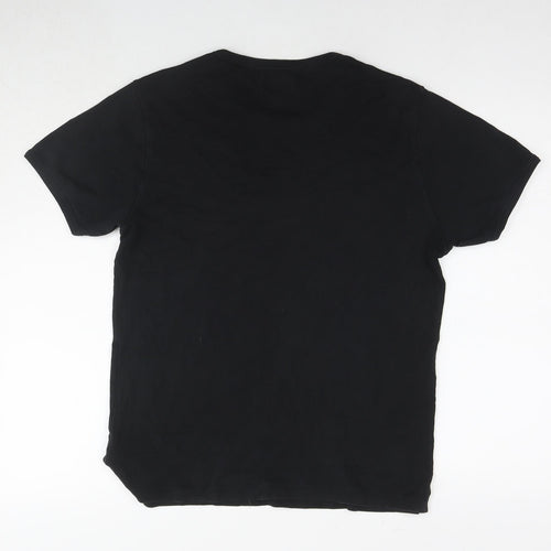 Zara Mens Black Cotton T-Shirt Size XL Round Neck