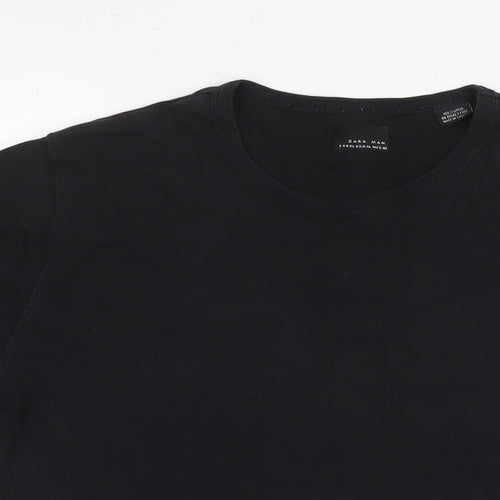 Zara Mens Black Cotton T-Shirt Size XL Round Neck