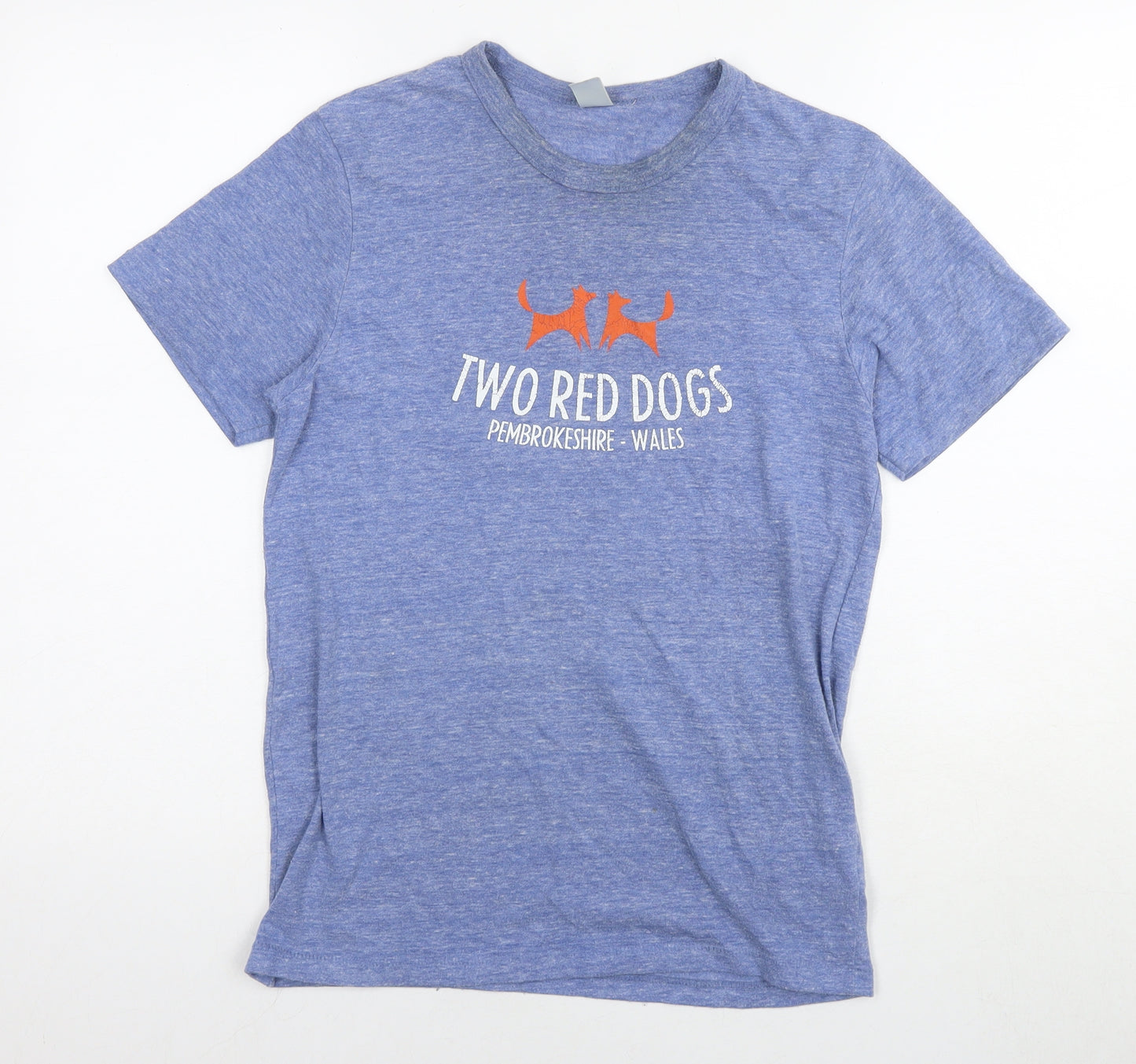 Alternative Earth Organics Womens Blue Polyester Basic T-Shirt Size S Round Neck - Two Red Dots