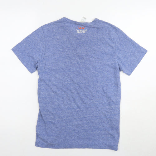 Alternative Earth Organics Womens Blue Polyester Basic T-Shirt Size S Round Neck - Two Red Dots