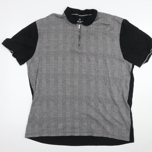 NEXT Mens Grey Check Cotton Polo Size 3XL Collared Pullover