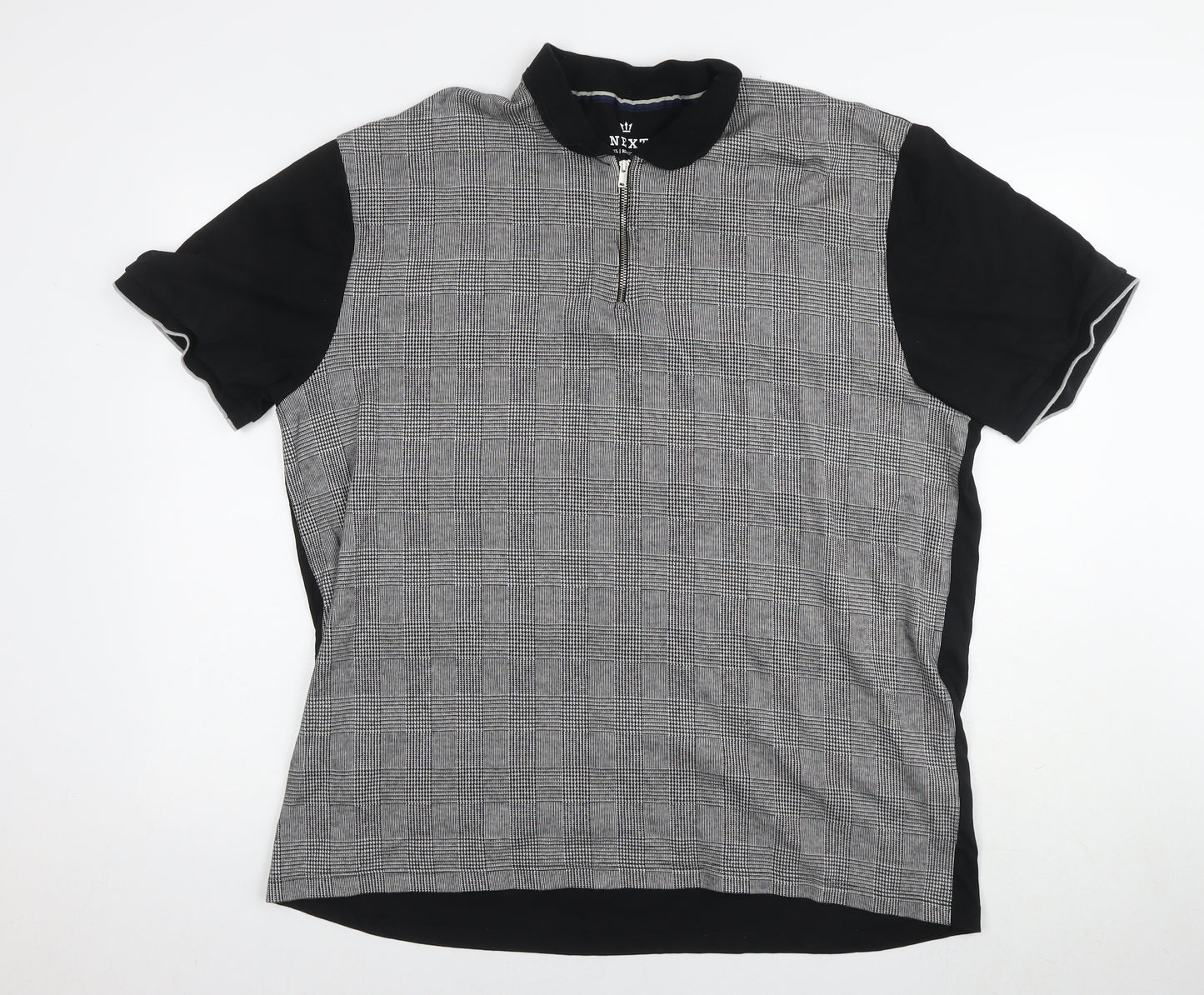 NEXT Mens Grey Check Cotton Polo Size 3XL Collared Pullover