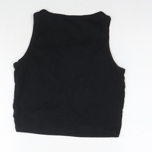 Boohoo Womens Black Cotton Cropped Tank Size 12 Round Neck - Butterfly