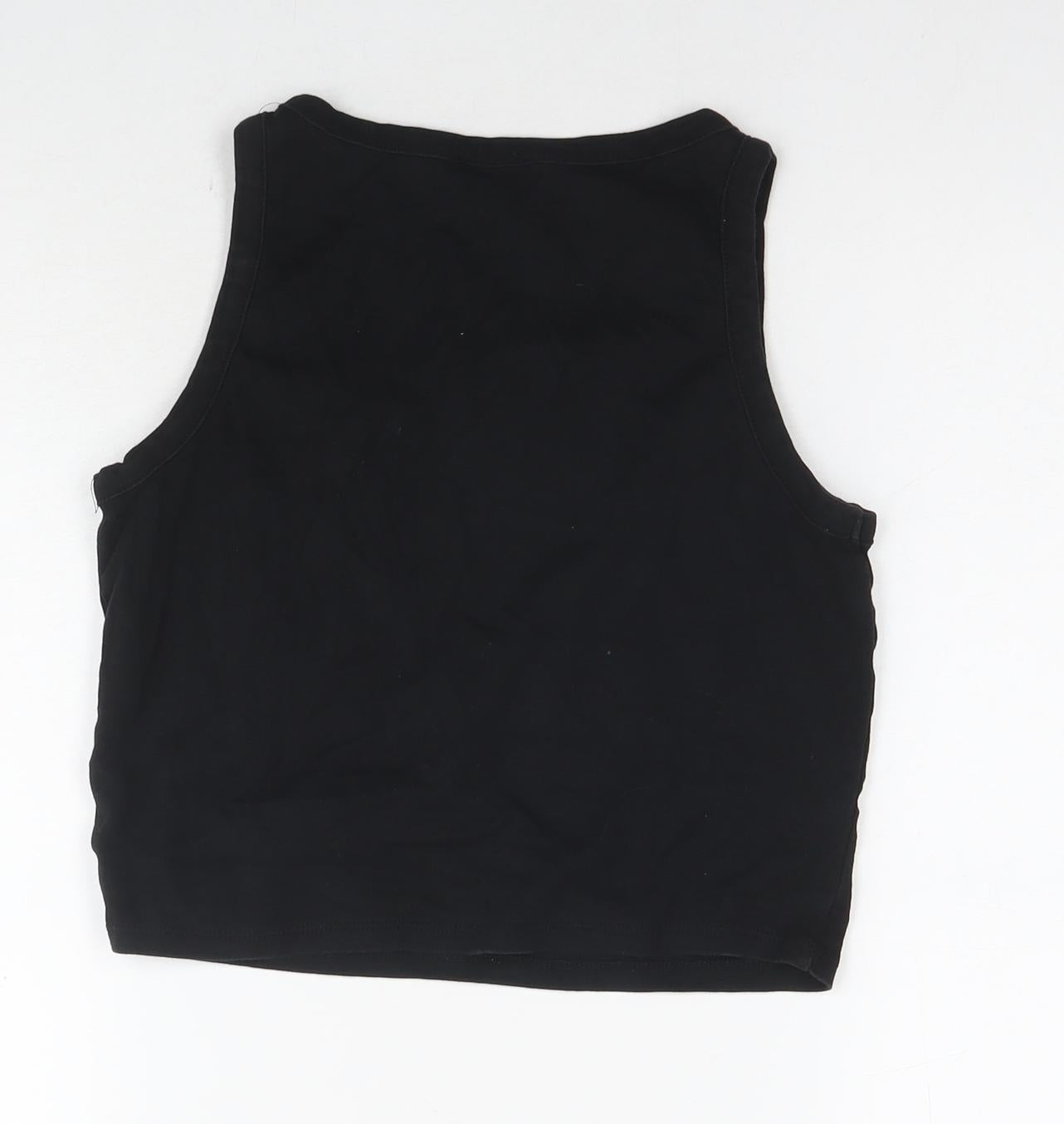 Boohoo Womens Black Cotton Cropped Tank Size 12 Round Neck - Butterfly