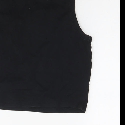 Boohoo Womens Black Cotton Cropped Tank Size 12 Round Neck - Butterfly