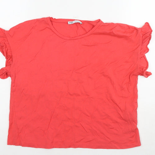 Zara Womens Red Cotton Basic T-Shirt Size M Round Neck