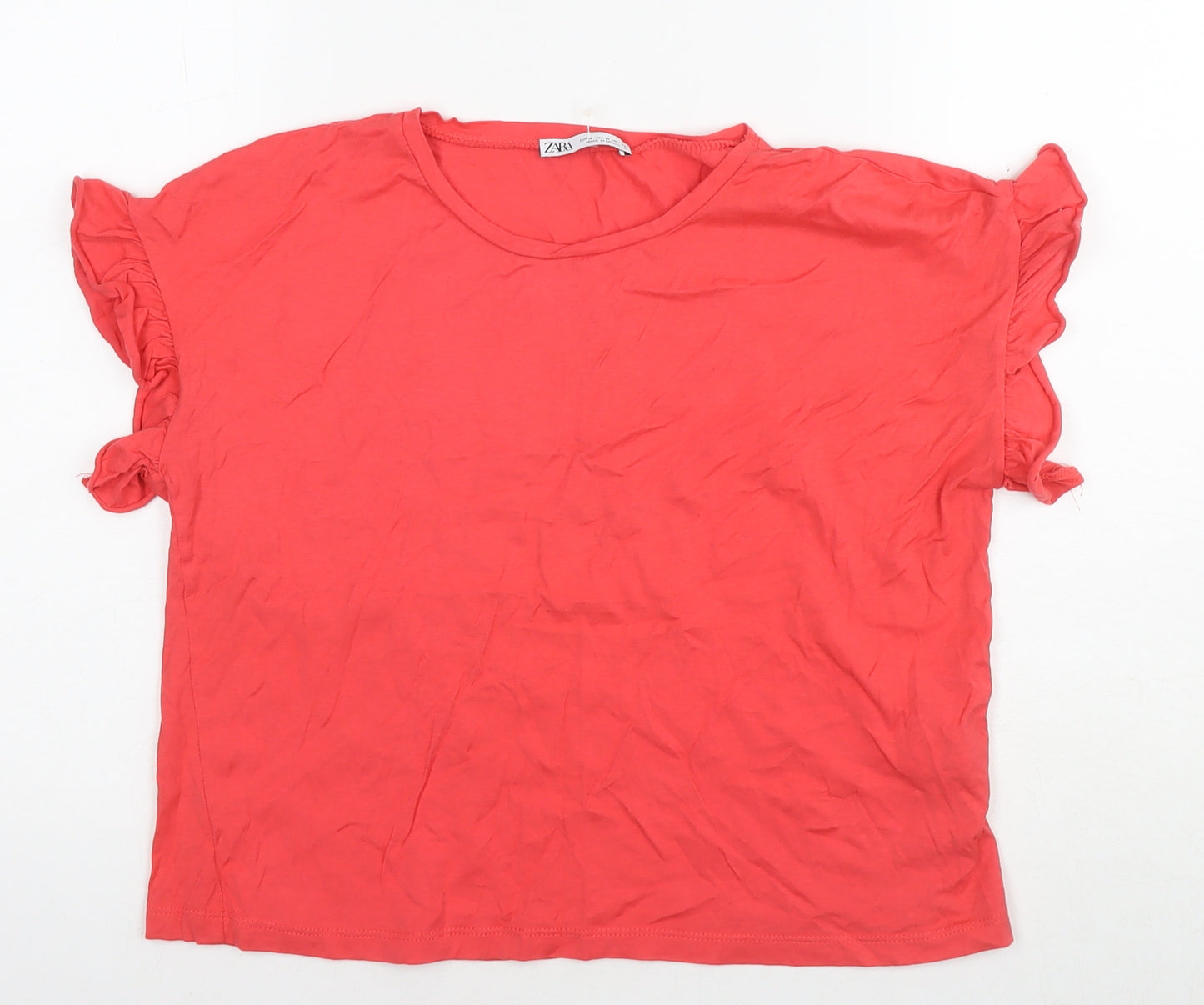 Zara Womens Red Cotton Basic T-Shirt Size M Round Neck