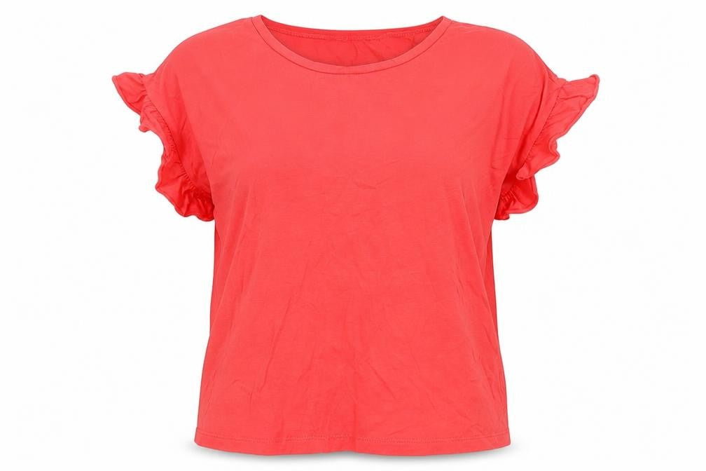 Front view of Zara women’s red cotton basic t-shirt, size M, round neck
