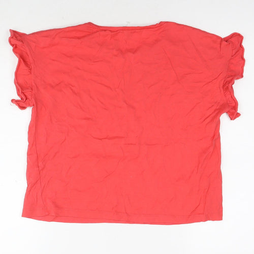 Zara Womens Red Cotton Basic T-Shirt Size M Round Neck