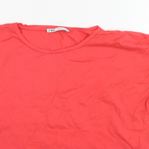 Zara Womens Red Cotton Basic T-Shirt Size M Round Neck