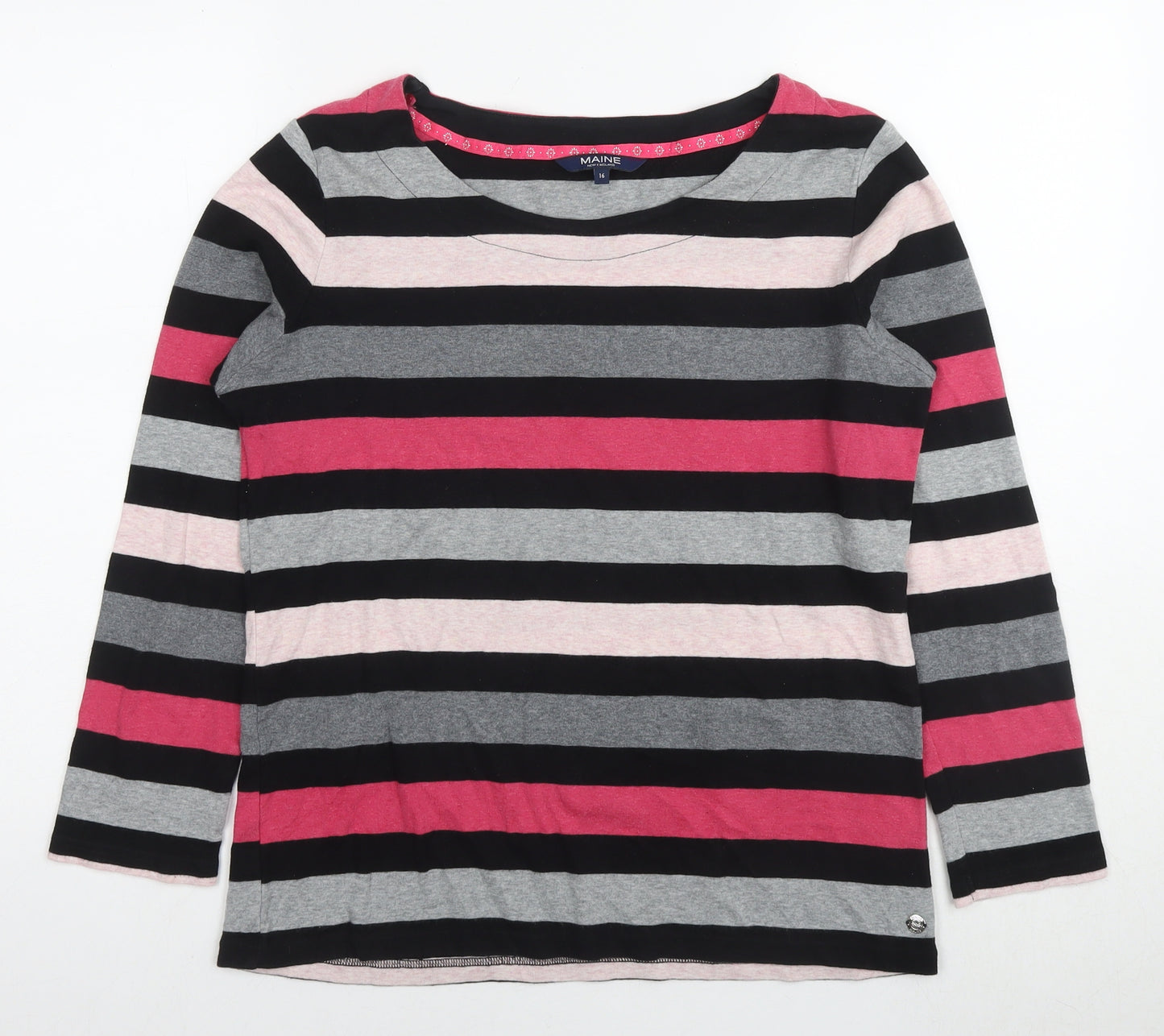 Maine Womens Multicoloured Striped Cotton Jersey T-Shirt Size 16 Round Neck
