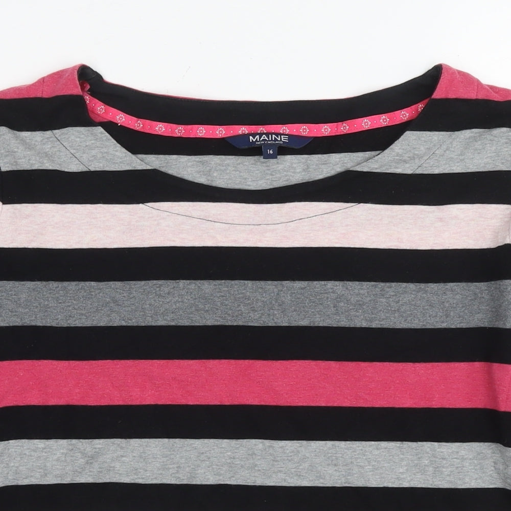 Maine Womens Multicoloured Striped Cotton Jersey T-Shirt Size 16 Round Neck