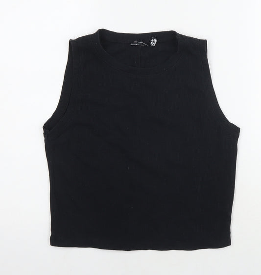 ASOS Womens Black Cotton Cropped Tank Size 14 Round Neck