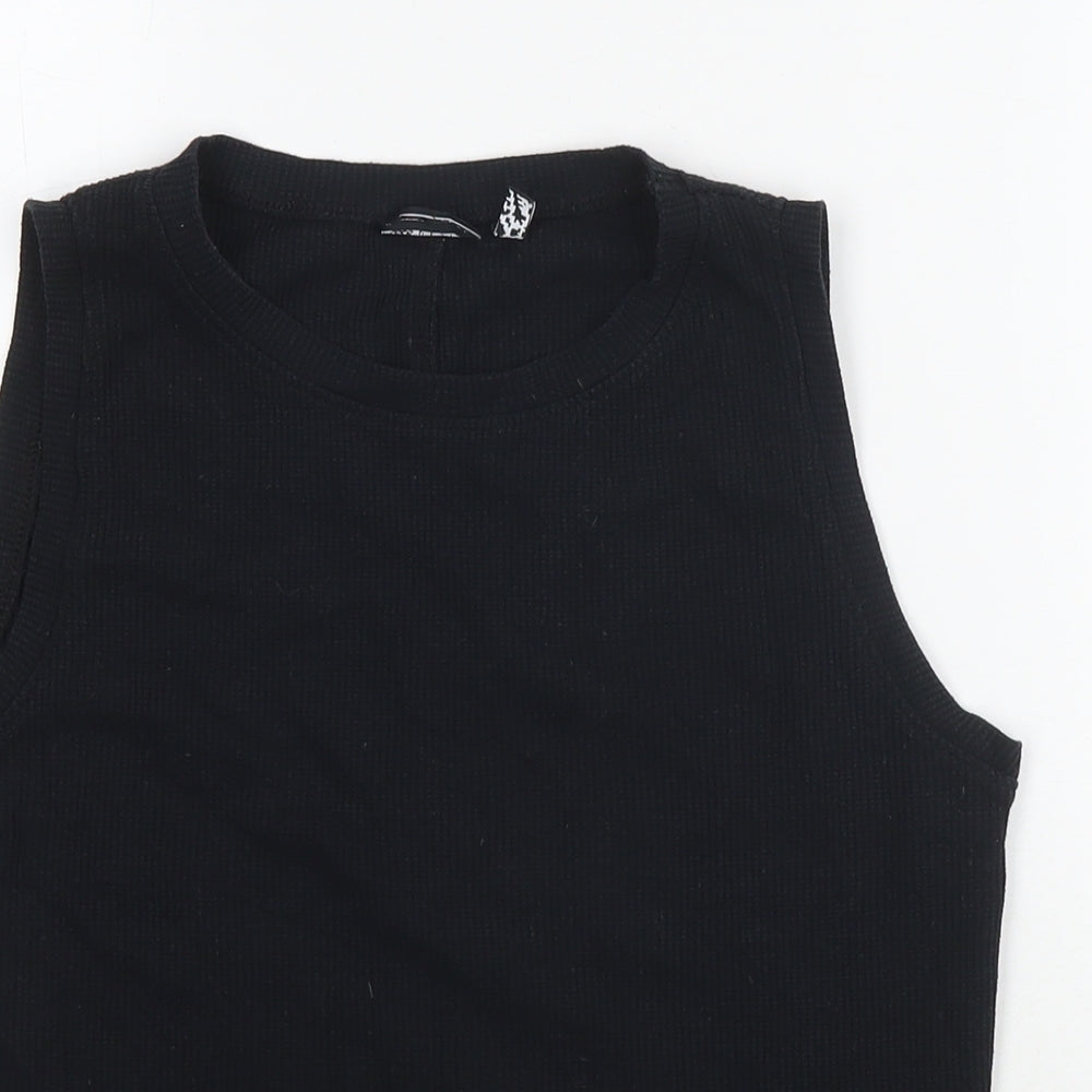 ASOS Womens Black Cotton Cropped Tank Size 14 Round Neck