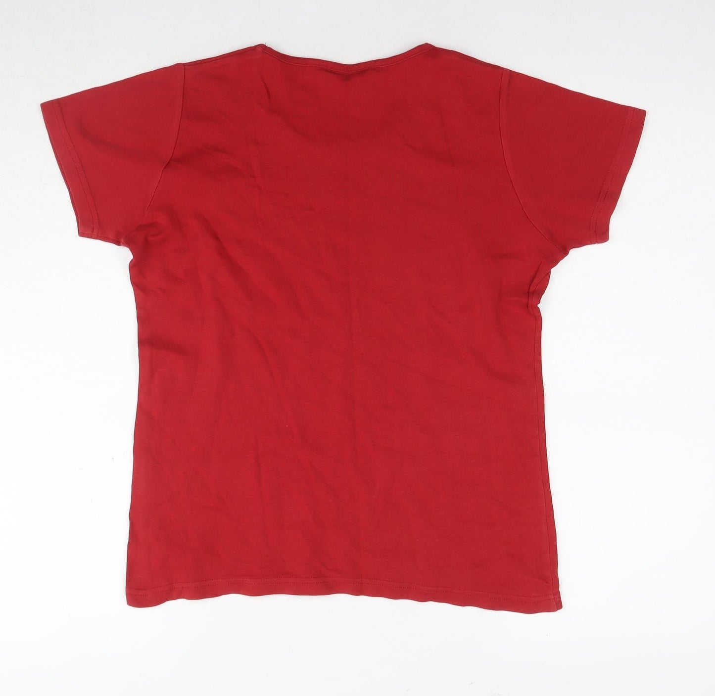 EWM Womens Red Cotton Basic T-Shirt Size 10 Round Neck - Size 10-12