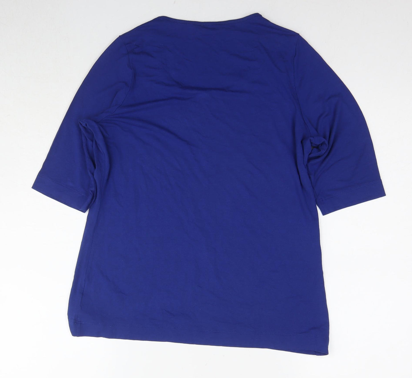 Marks and Spencer Womens Blue Viscose Basic T-Shirt Size 14 Round Neck