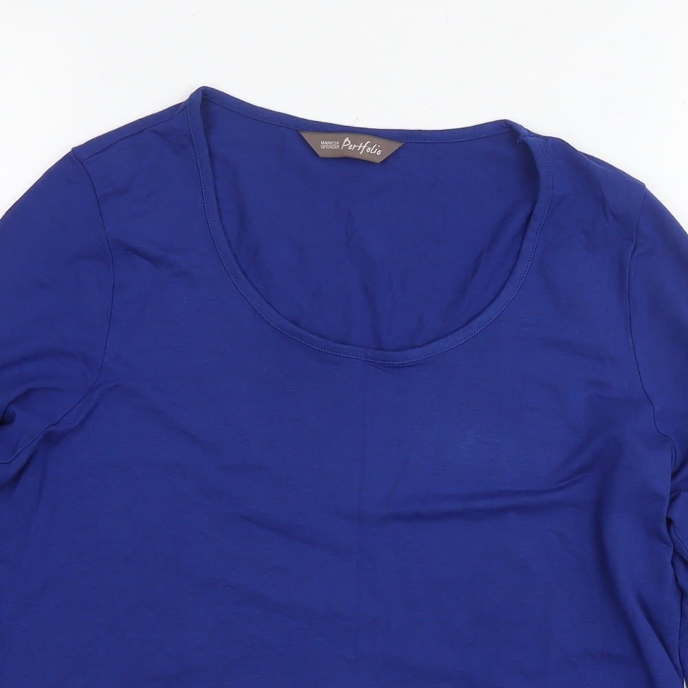 Marks and Spencer Womens Blue Viscose Basic T-Shirt Size 14 Round Neck