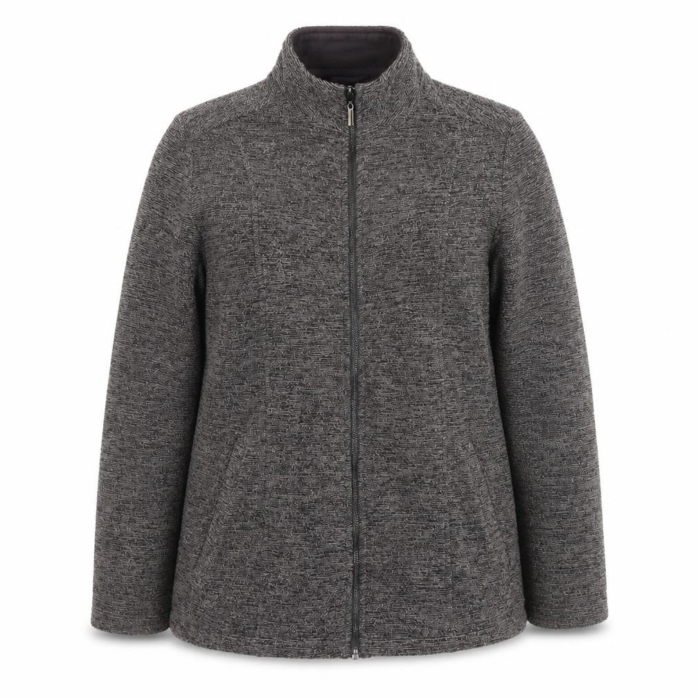 Front view of Marks & Spencer women’s grey jacket, size UK 12, zip