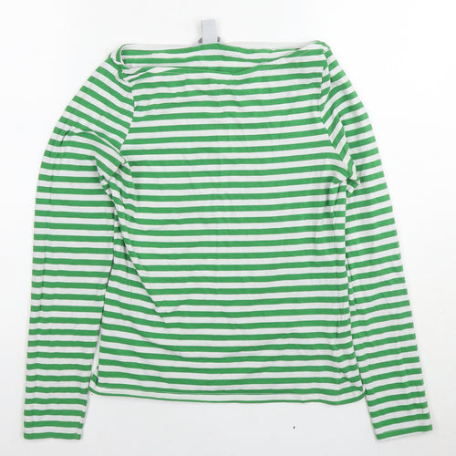 H&M Womens Green Striped Cotton Basic T-Shirt Size S Boat Neck