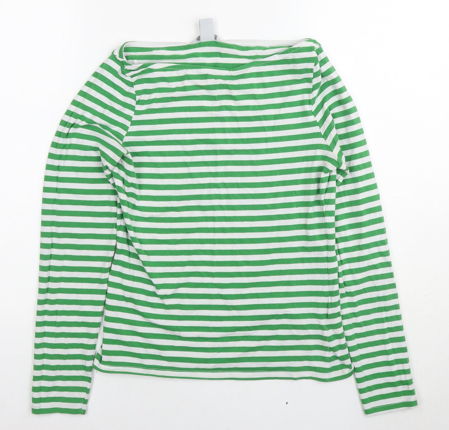 H&M Womens Green Striped Cotton Basic T-Shirt Size S Boat Neck