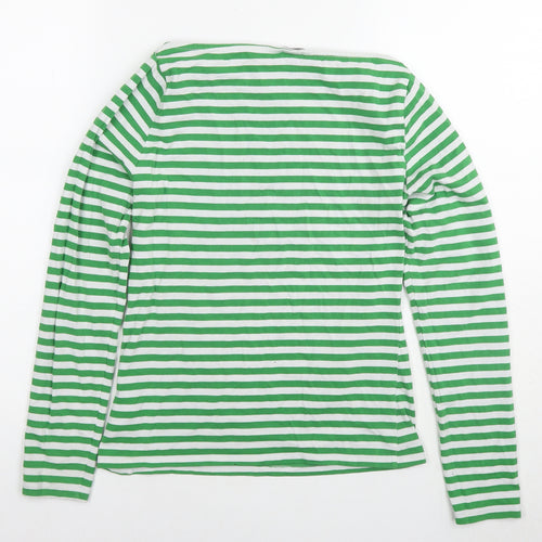 H&M Womens Green Striped Cotton Basic T-Shirt Size S Boat Neck