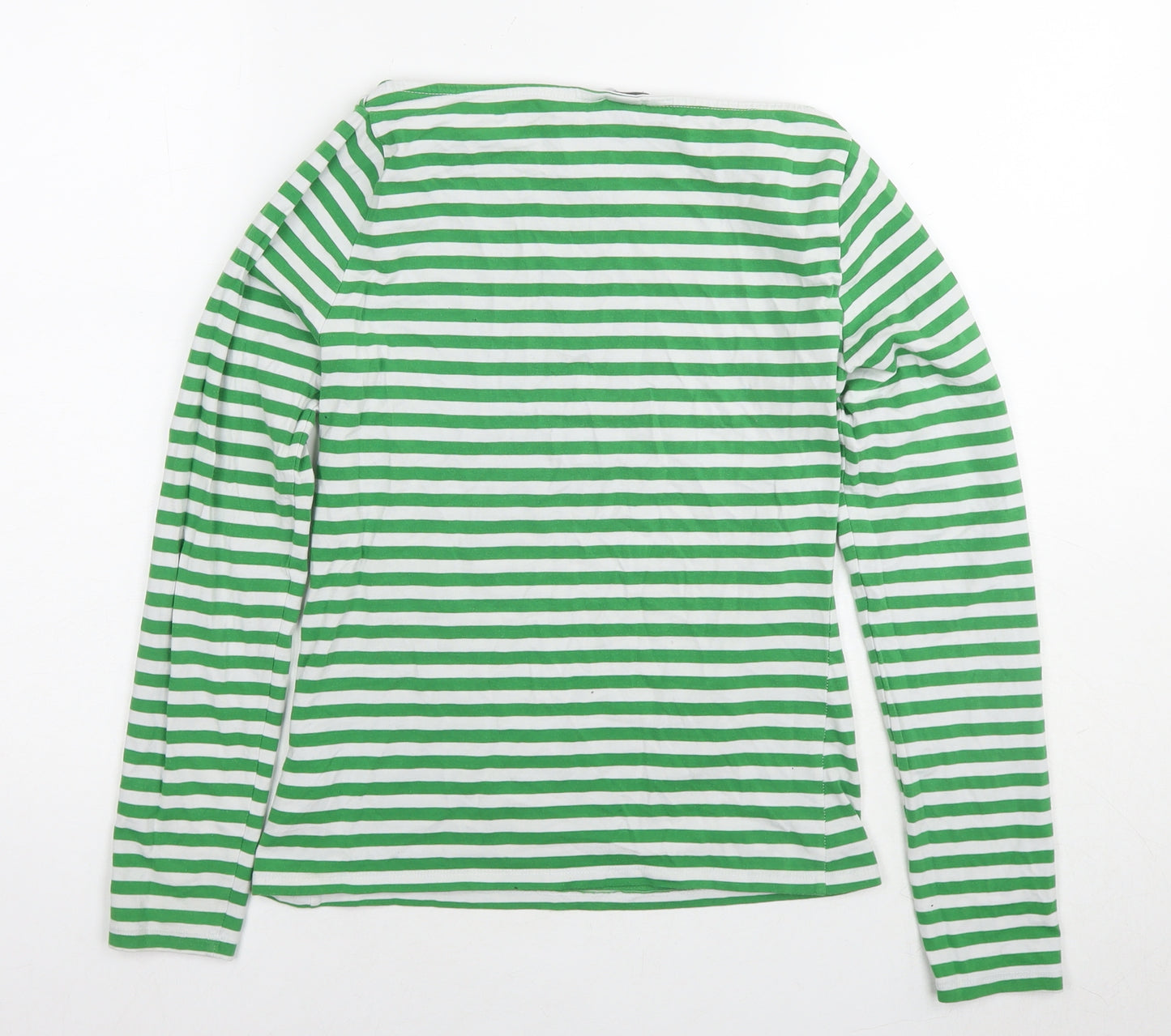 H&M Womens Green Striped Cotton Basic T-Shirt Size S Boat Neck