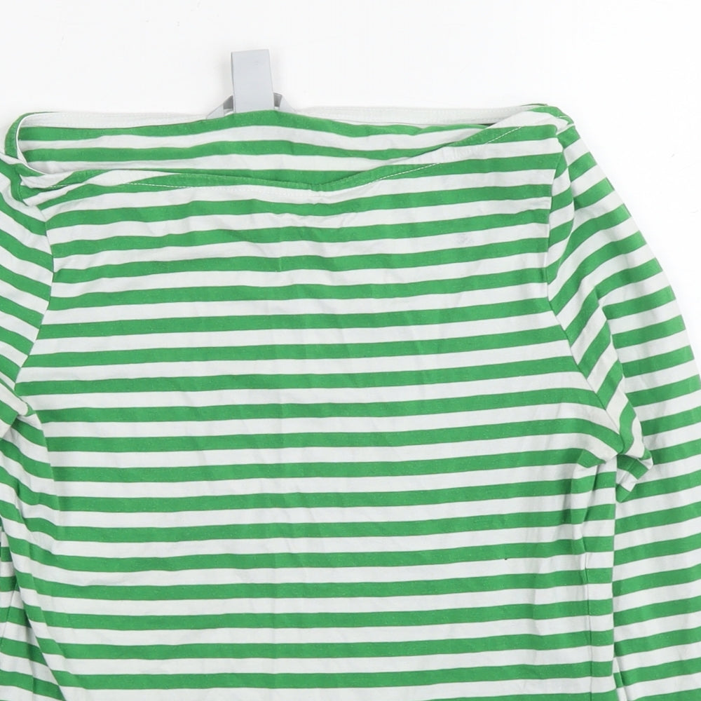 H&M Womens Green Striped Cotton Basic T-Shirt Size S Boat Neck