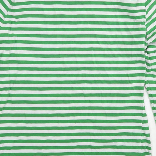 H&M Womens Green Striped Cotton Basic T-Shirt Size S Boat Neck