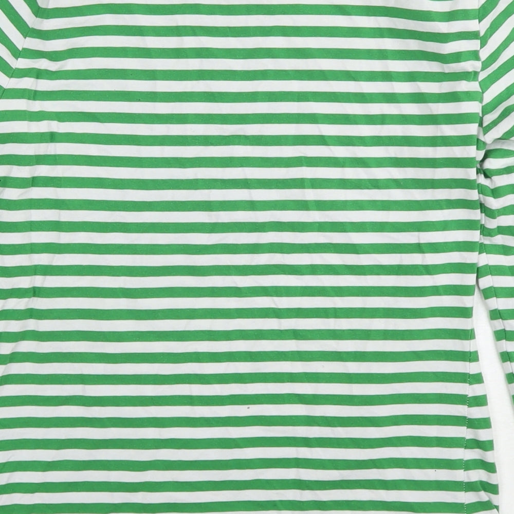 H&M Womens Green Striped Cotton Basic T-Shirt Size S Boat Neck