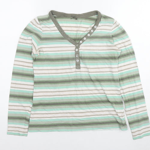 NEXT Womens Green Striped Cotton Basic T-Shirt Size 12 Round Neck