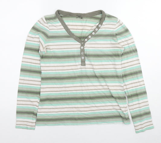 NEXT Womens Green Striped Cotton Basic T-Shirt Size 12 Round Neck