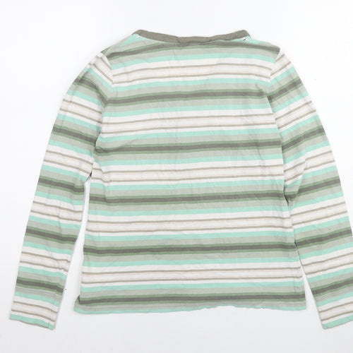 NEXT Womens Green Striped Cotton Basic T-Shirt Size 12 Round Neck