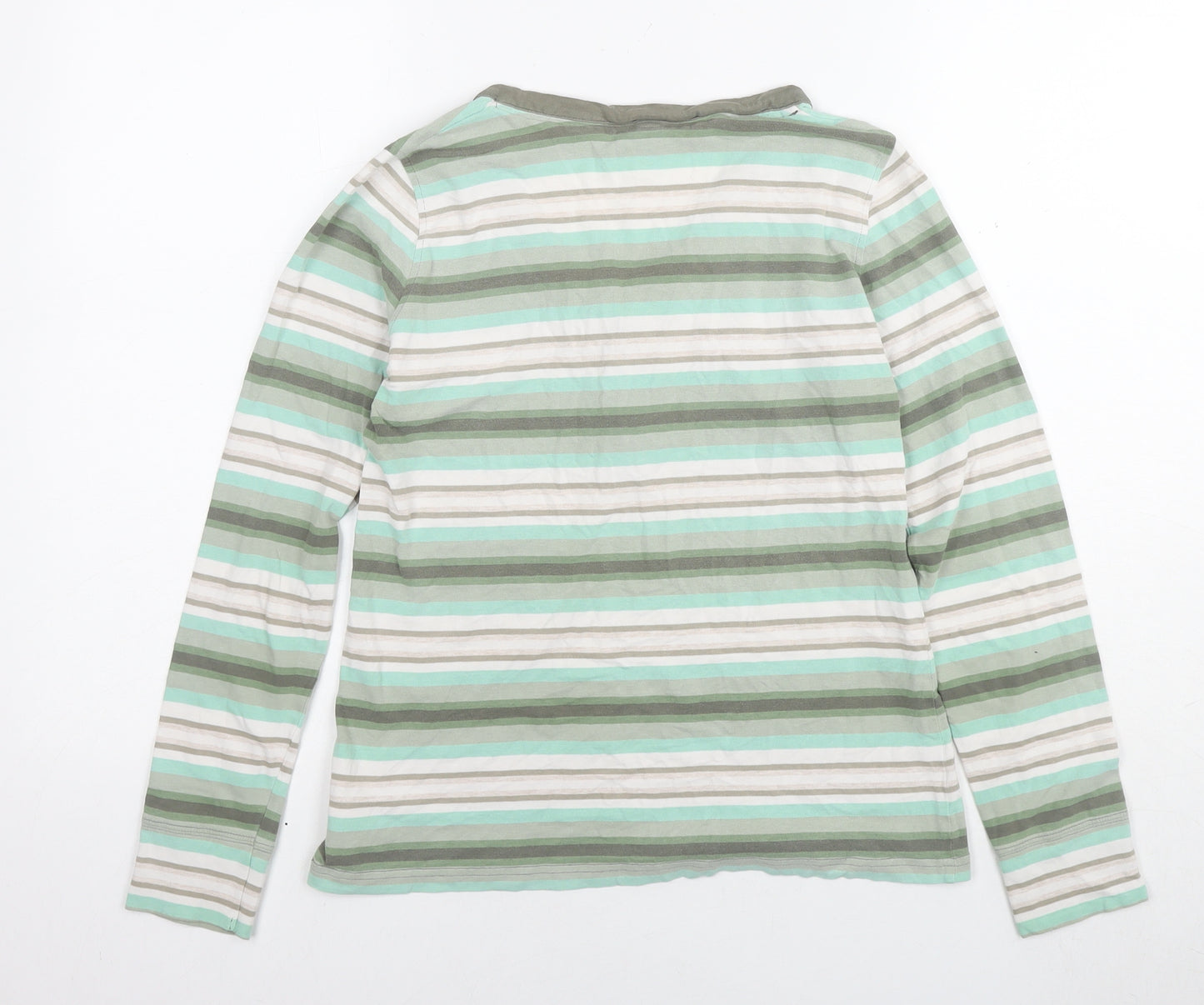 NEXT Womens Green Striped Cotton Basic T-Shirt Size 12 Round Neck