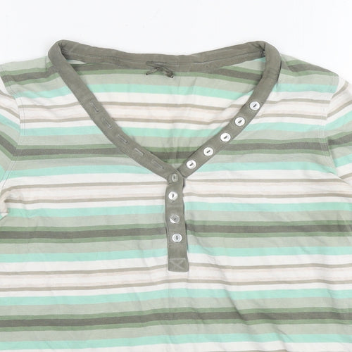 NEXT Womens Green Striped Cotton Basic T-Shirt Size 12 Round Neck