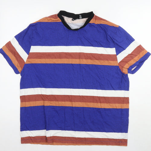 ASOS Mens Multicoloured Striped Cotton T-Shirt Size L Round Neck