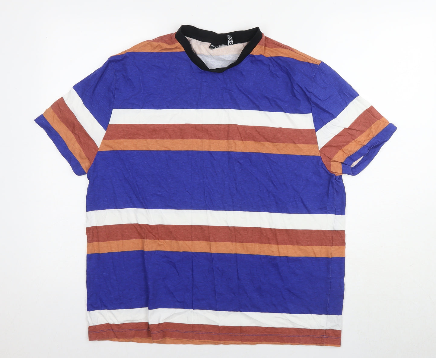 ASOS Mens Multicoloured Striped Cotton T-Shirt Size L Round Neck