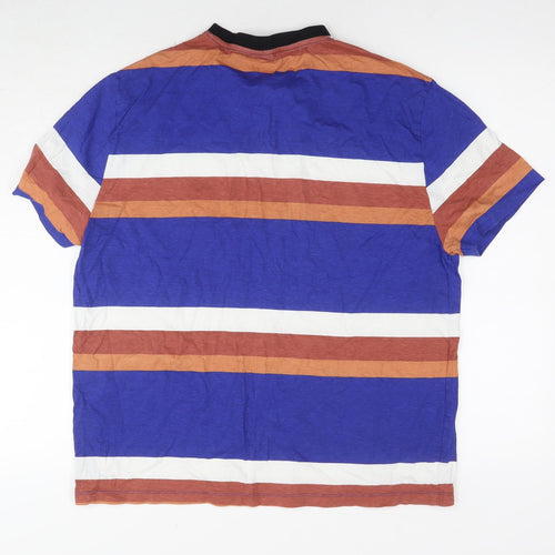 ASOS Mens Multicoloured Striped Cotton T-Shirt Size L Round Neck