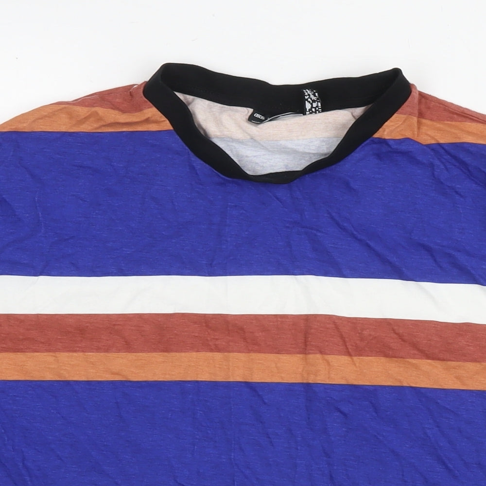 ASOS Mens Multicoloured Striped Cotton T-Shirt Size L Round Neck