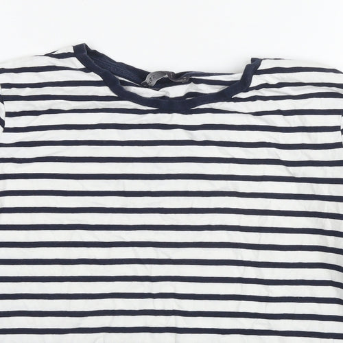 Marks and Spencer Womens White Striped Cotton Basic T-Shirt Size 10 Round Neck