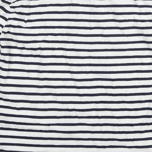 Marks and Spencer Womens White Striped Cotton Basic T-Shirt Size 10 Round Neck