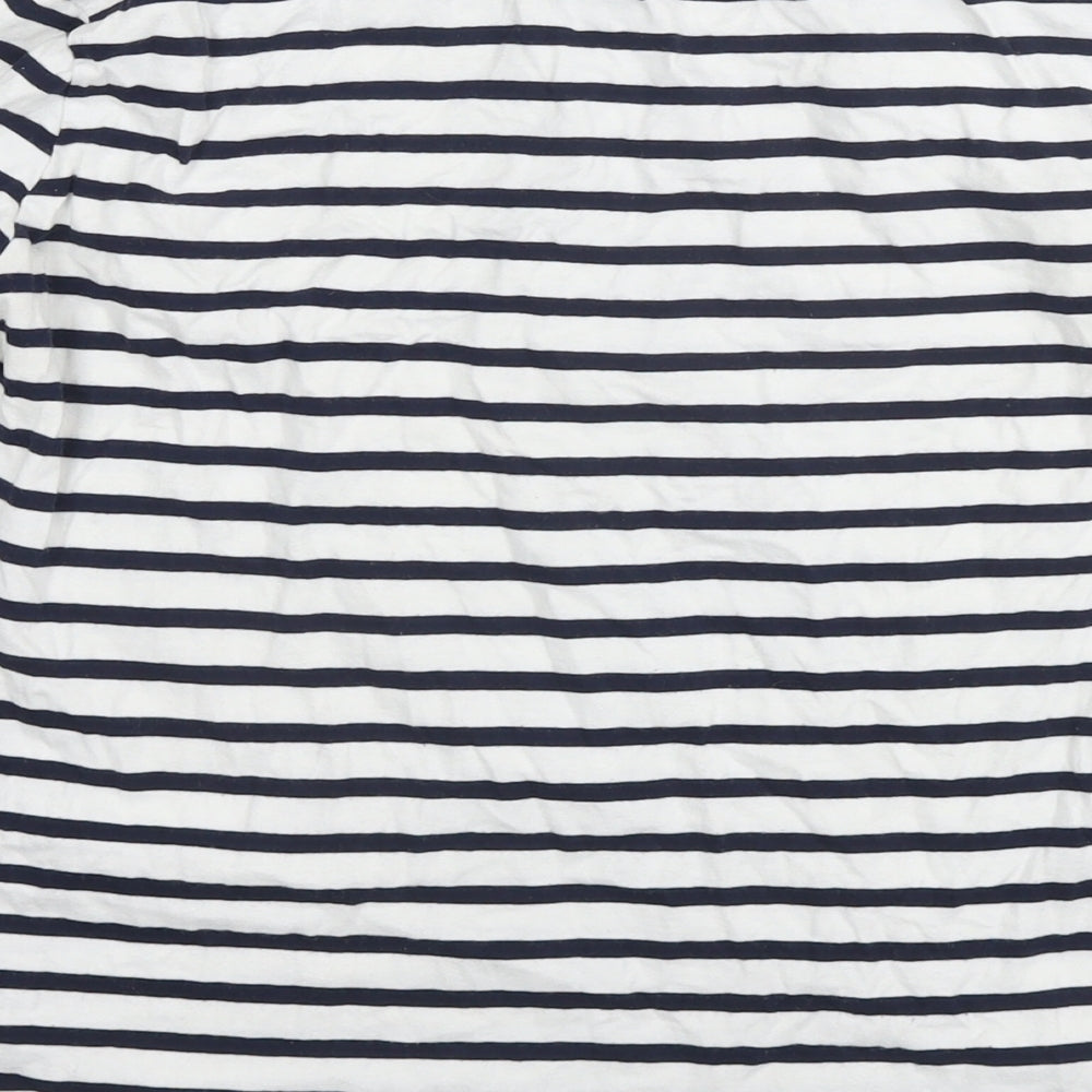 Marks and Spencer Womens White Striped Cotton Basic T-Shirt Size 10 Round Neck