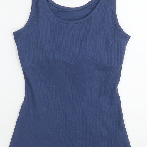 Marks and Spencer Womens Blue Cotton Basic Tank Size 10 Round Neck - Built-in Bra