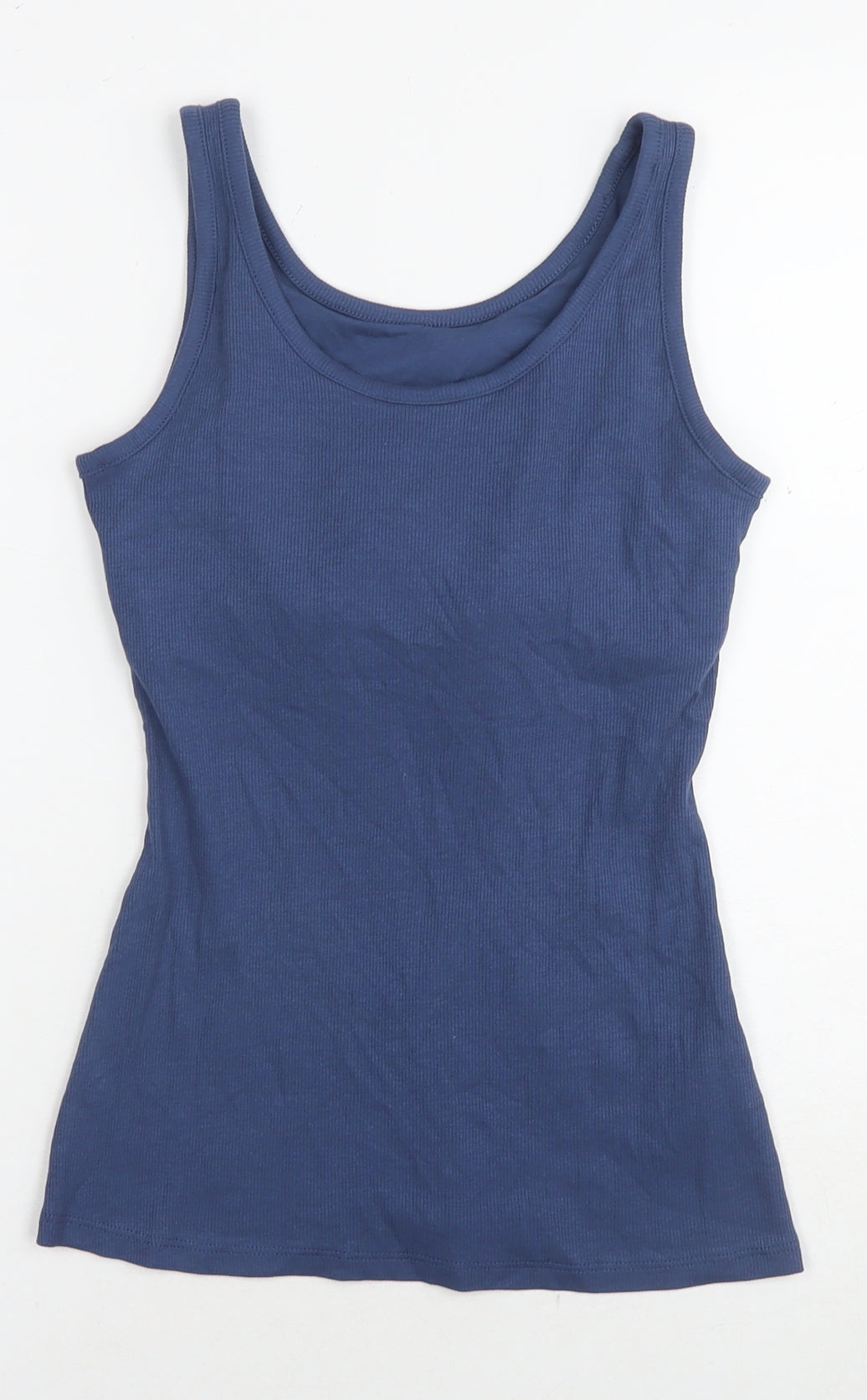 Marks and Spencer Womens Blue Cotton Basic Tank Size 10 Round Neck - Built-in Bra